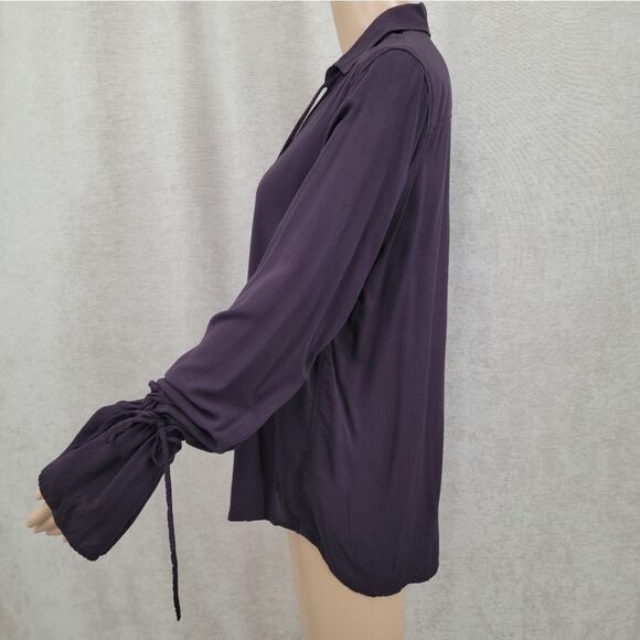 Paige Black Cherry Tie Neck Cuff Long Sleeve Boho Poet Blouse Top Renaissance - Picture 5 of 10